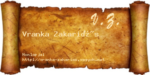 Vranka Zakariás névjegykártya